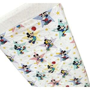 Vtg MICKEY MOUSE CRIB SHEET Fabric TODDLER BED Sports Dundee Top Sheet ONLY